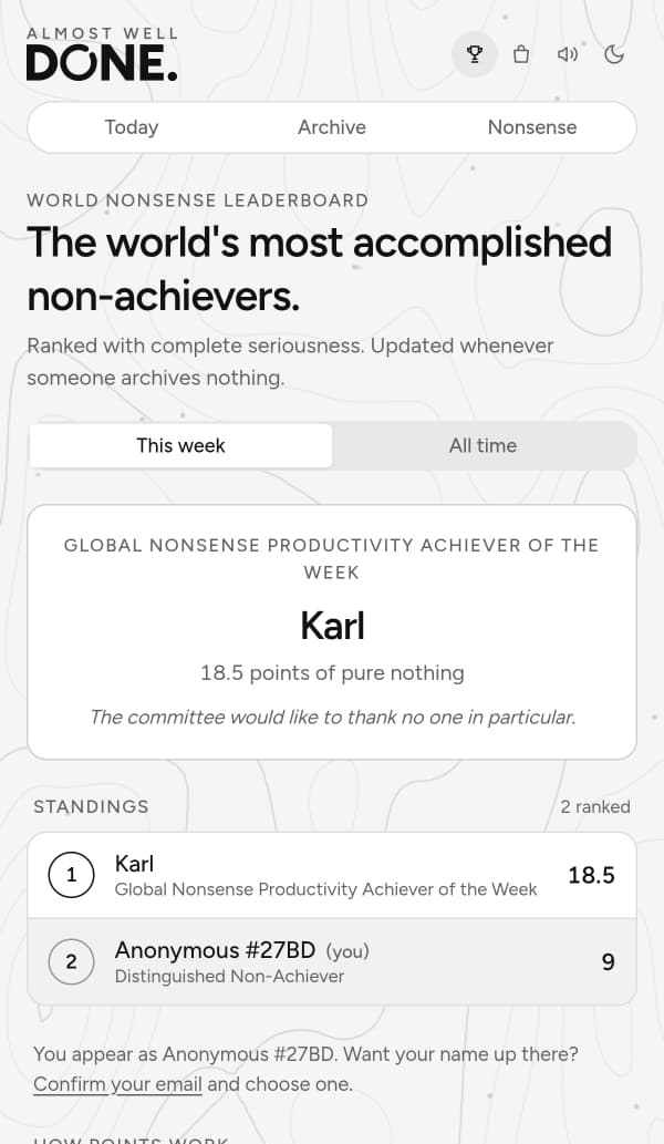 World nonsense leaderboard