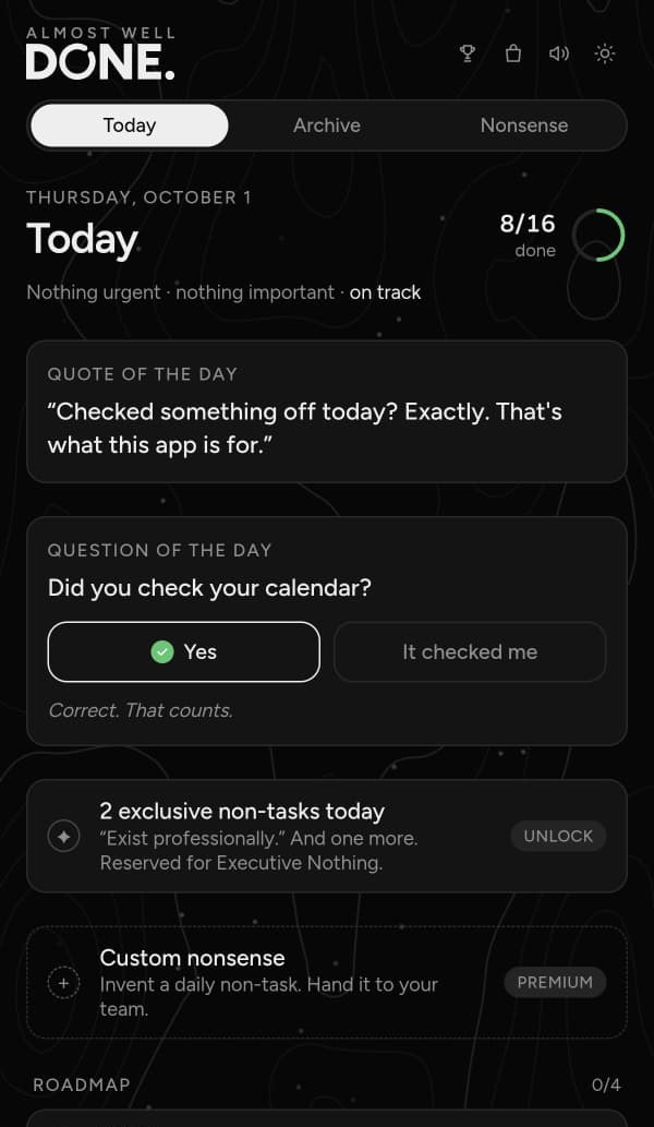 Today screen, dark mode